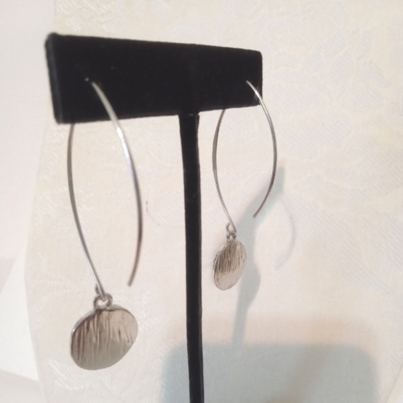 Fashion Earrings 2.5" Dangle Silver Tone Round Disk With Crystals/Rhinestones - Picture 5 of 5